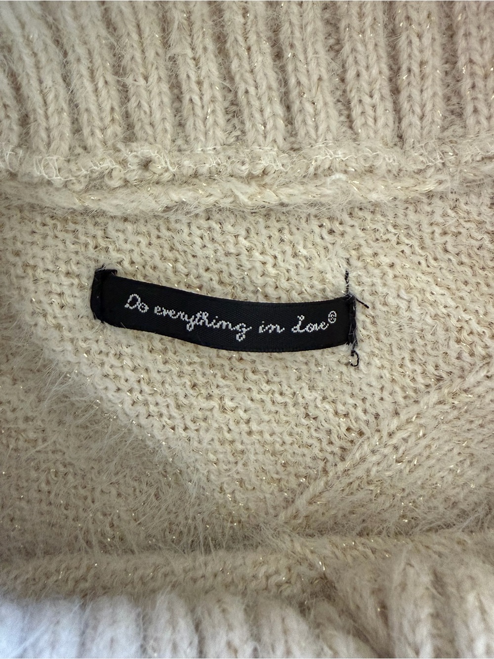 Anthropologie Everything in Love Turtleneck Knit Poncho Cape Cream Metallic - Picture 3 of 13